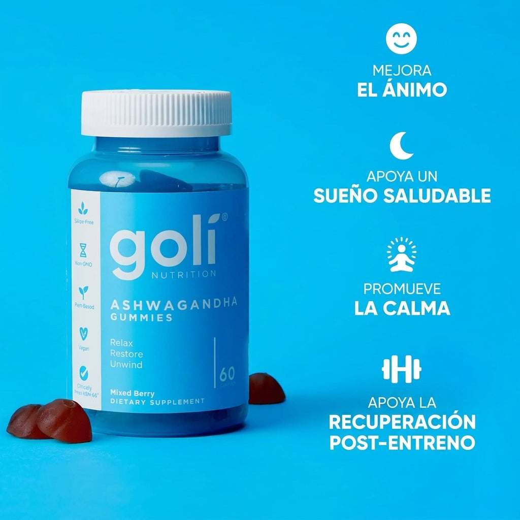 Goli Ashwagandha - beneficios (mejora el ánimo, sueño, calma, recuperación)